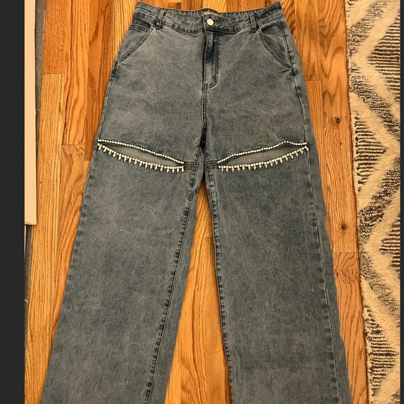 Slit Front Wide Leg Jeans - Picture 1 of 5